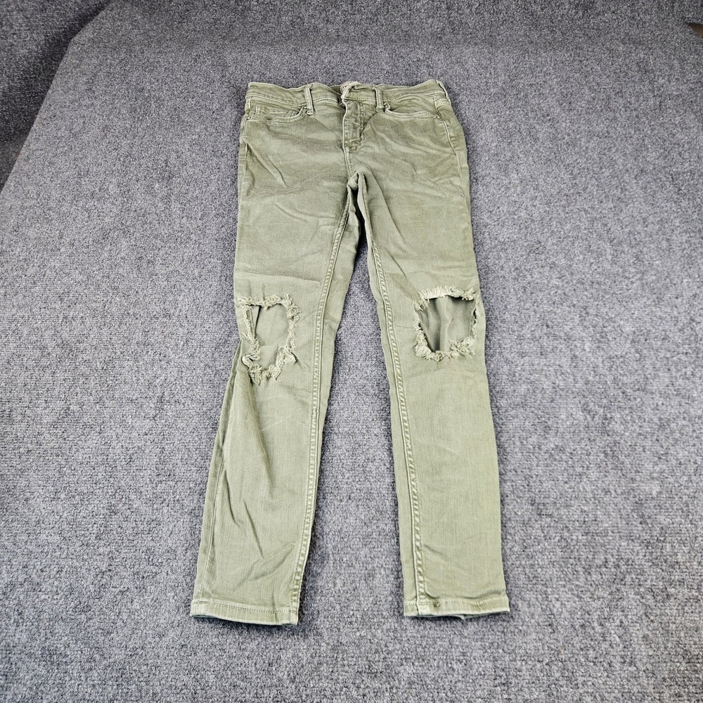 Free People Olive Green Distressed Knee Skinny Jeans Size 28 61855-16515125